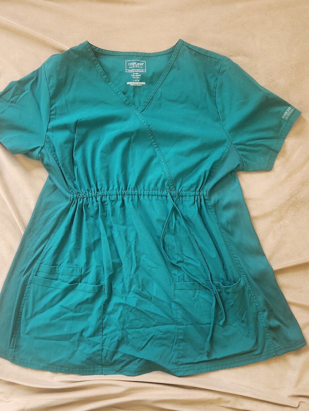 Matwrnity Cherokee Teal Wrap-Style Scrub Tunic with Drawstring Waist